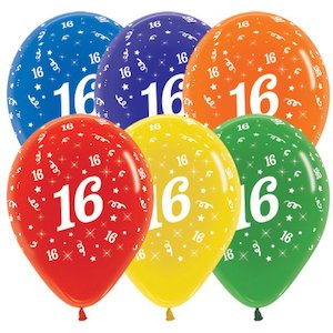 Printed: Uninflated - Balloon Single 16th Birthday Assorted