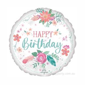 Foil Balloon 18" Happy Birthday - Floral Balloon