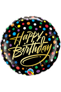 Happy Birthday: Foil Balloon 18" Happy Birthday - Gold Script & Dots