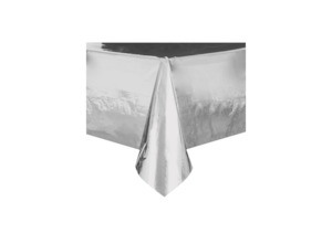 Table Covers: Foil Table Cover Rectangle - Metallic Silver