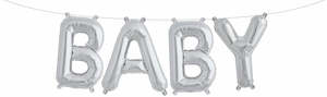 Foil Letter Banners Air Fill Only: Foil Balloon Banner Silver "BABY" *air fill only