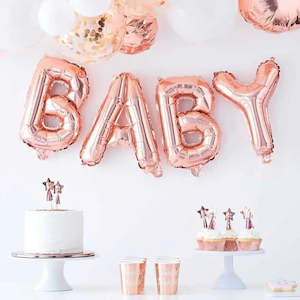 Foil Balloon Banner Rose Gold "BABY" *air fill only