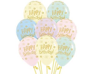6 12 Balloon Packs: Pastel Happy Birthday Balloons - 12pk