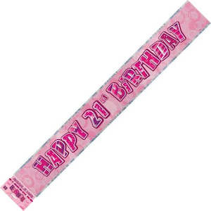 Banners: Banner Happy 21st Birthday - Pink & Silver