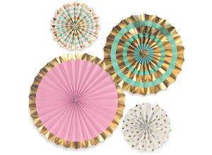 Fans: Paper Fans - 4 pack, Pink, Teal, Gold