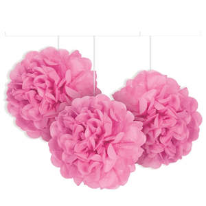 Puff Balls Honeycomb: Tissue Paper Pom Poms - Mini Pink 3pk