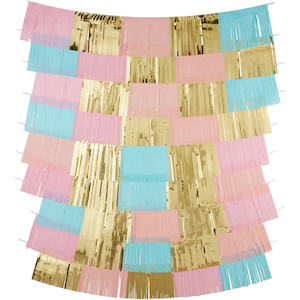Backdrops: Pink, Blue & Gold Fringe Backdrop