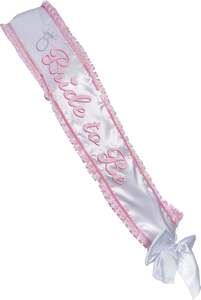 Sashes: Bride to Be Sash - White & Pink with Lace Trim Pattern
