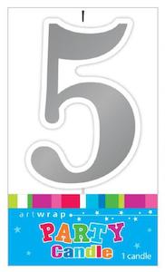 Candle Number 5 Silver