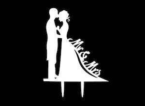 Wedding Cake Topper - Bride & Groom - White