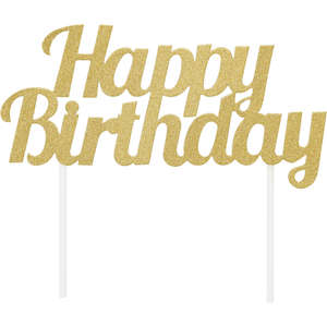 Cake Topper Happy Birthday Gold Glitter