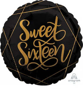 Foil Balloon 18"Happy 16th Birthday Black and Gold