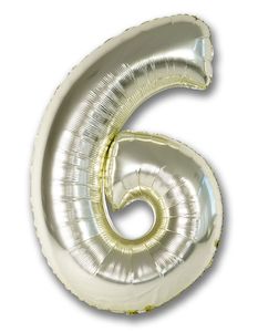 16th Birthday: Foil Balloon Number White Gold "6"