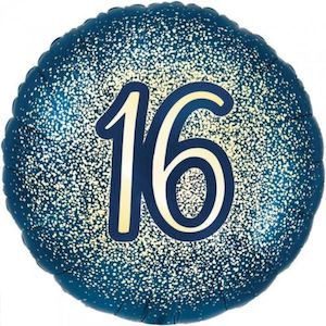 16th Birthday: Foil Balloon 18" 16th Navy & Gold Glitter