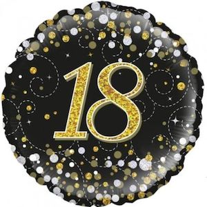 18th Birthday: Foil Balloon 18 - 18th Sparkling Fizz Black and Gold