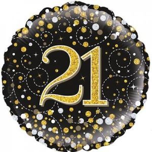 21st Birthday: Foil Balloon 18 - 21st Sparkling Fizz Black and Gold
