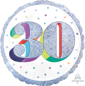 30th Birthday: Foil Balloon 30th - Prismatic Silver
