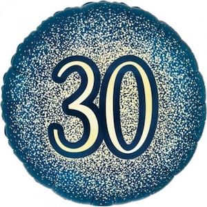 30th Birthday: 30th Birthday Foil Balloon - Navy & Gold Glitter