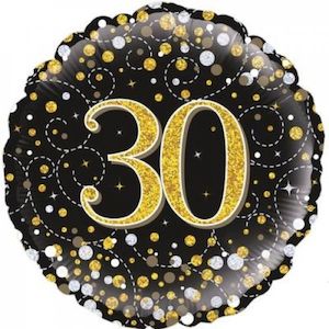 30th Birthday: Foil Balloon 30th Birthday - Sparkling Fizz Black & Gold
