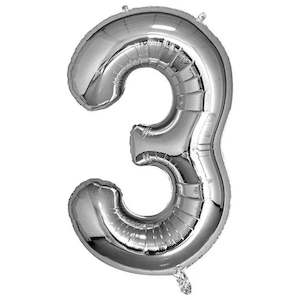 30th Birthday: Foil Balloon Number Silver "3"