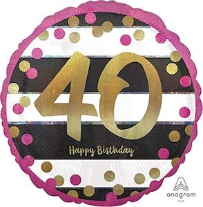 Foil Balloon 18" 40th Pink & Gold