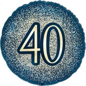 40th Birthday Foil Balloon - Navy & Gold Glitter