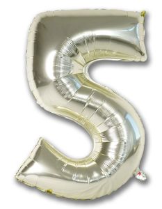 Foil Balloon Number White Gold "5"