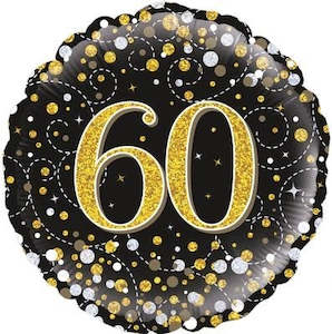60th Birthday: Foil Balloon 18" - 60th Sparkling Fizz Black and Gold