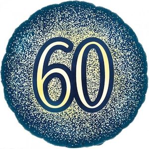 60th Birthday: Foil Balloon 18" 60th Navy &Gold Glitter