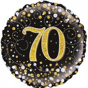 Foil Balloon 70th - Sparkling Fizz Black and Gold