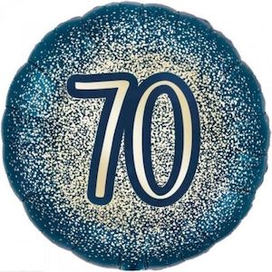 70th Birthday: Foil Balloon 70th - Navy & Gold Glitter
