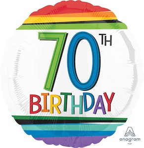 Foil Balloon 70th Birthday - Rainbow Stripe