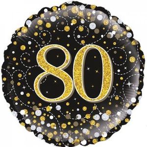 Foil Balloon 80th - Sparkling Fizz Black and Gold