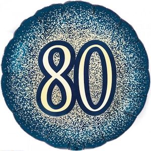 80th Birthday: Foil Balloon 18" 80th Navy & Gold Glitter