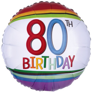 Foil Balloon 80th Birthday - Rainbow Stripe