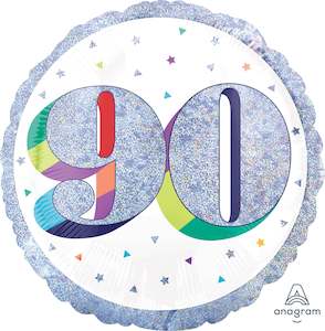Foil Balloon 90th Birthday - Prismatic Silver