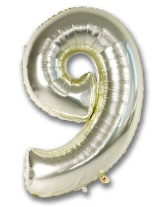90th Birthday: Foil Balloon Number White Gold "9"