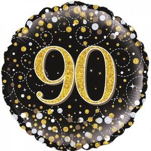 90th Birthday: Foil Balloon 18" - 90th Sparkling Fizz Black and Gold