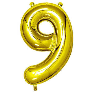 90th Birthday: Foil Balloon Number Gold "9"