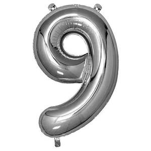 90th Birthday: Foil Balloon Number Silver "9"