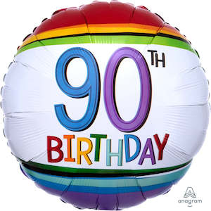 Foil Balloon 90th Birthday - Rainbow Stripe