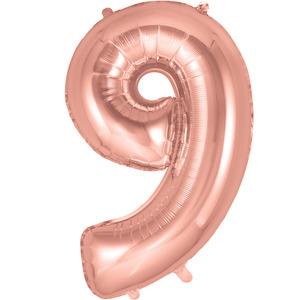 90th Birthday: Foil Balloon Number Rose Gold "9"