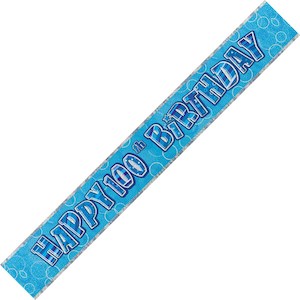 100th Birthday: Banner Happy 100th Birthday - Blue & Silver