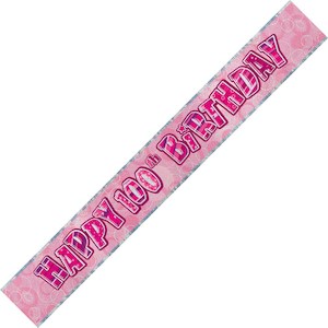 Banner Happy 100th Birthday - Pink & Silver