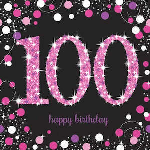100th Birthday: Napkins 100th Birthday 16pk - Pink Celebration