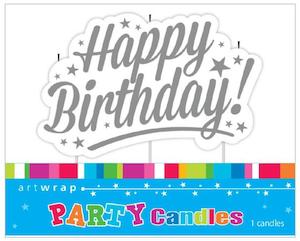 Happy Birthday Candle Silver Stars