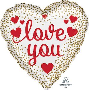 Foil Balloon Love You Gold Confetti