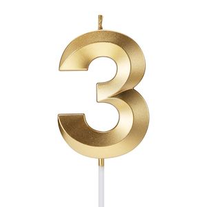 Candle Number 3 Metallic Gold