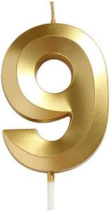 Candles: Candle Number 9 Metallic Gold
