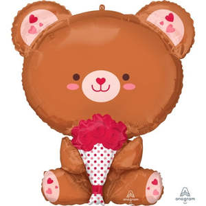 Shapes: XL Teddy Bear with Flower Shaped Foil Balloon 66 cm